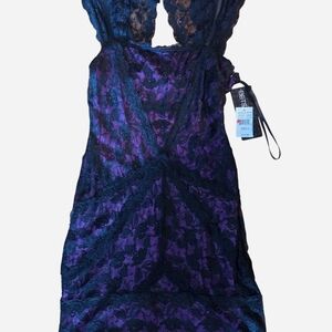 Elegant Purple and Black Lace Midi Dress